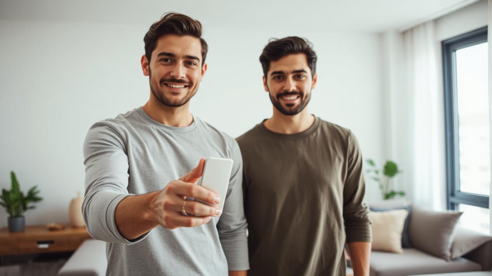 Corretor entregando as chaves de um apartamento moderno para um cliente